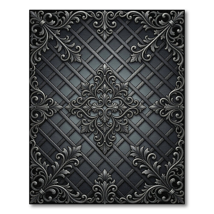 Charcoal Filigree Lattice Scrollwork Rug