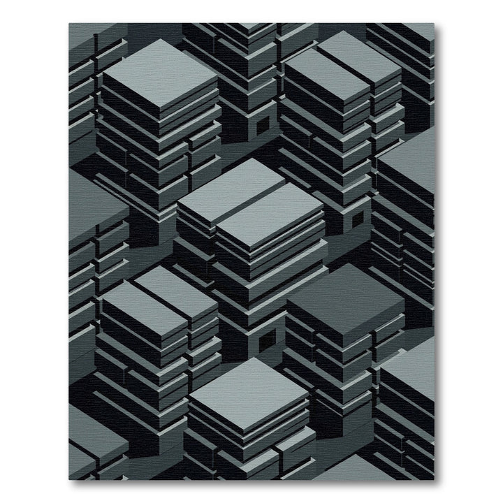 Monochromatic Geometric Cityscape Rug
