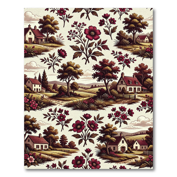 Vinatge Red Floral Countryside Scenic Rug