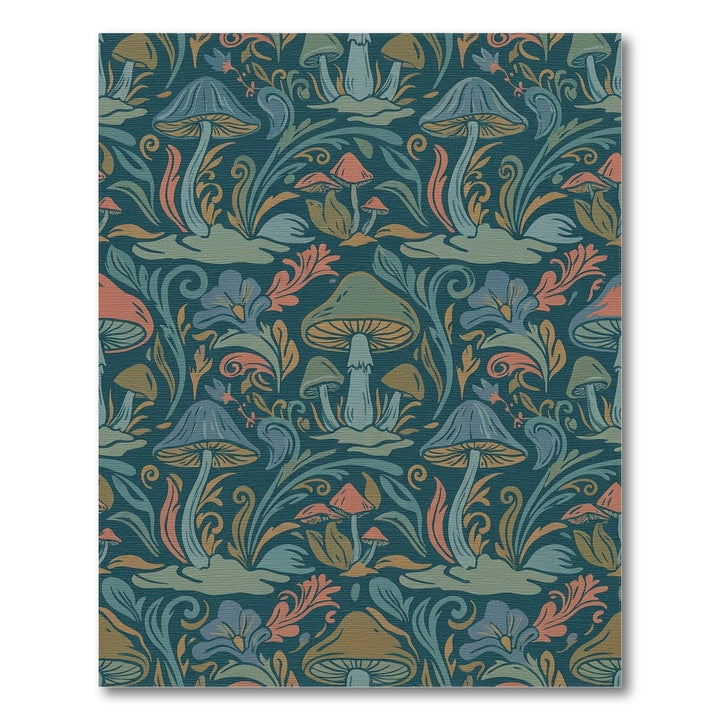 Deep Teal Mushroom Botanical Swirl Rug