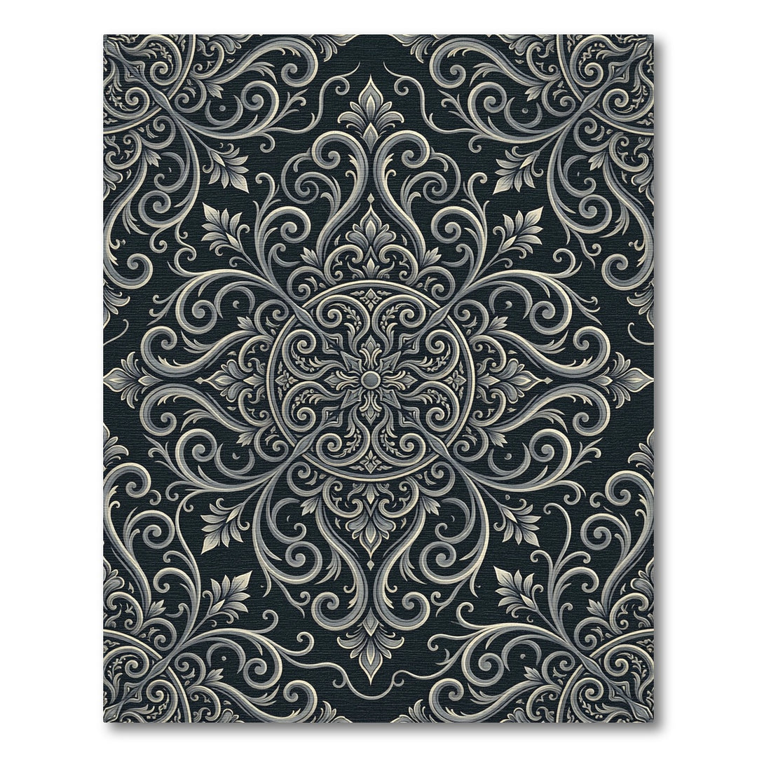 Ornate Gray Floral Mandala Rug