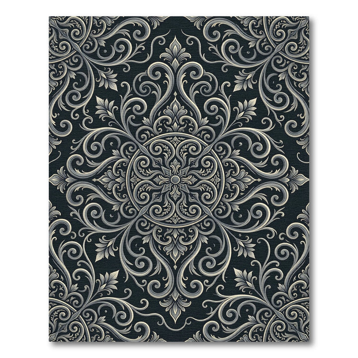 Ornate Gray Floral Mandala Rug