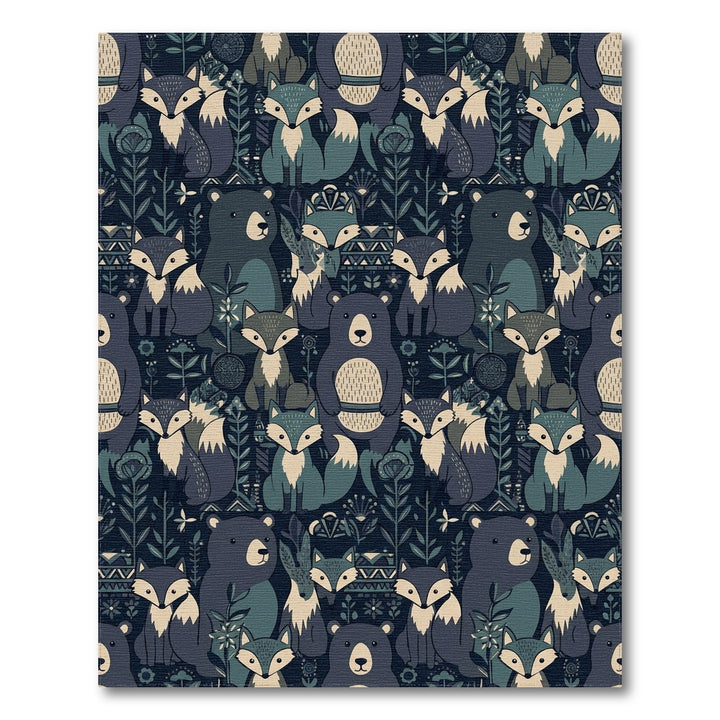 Forest Animals Blue Woodland Narrative Rug