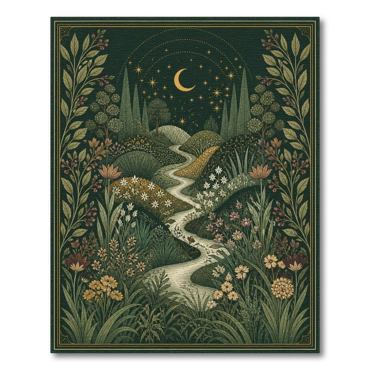 Moonlit Floral Path Green Area Rug