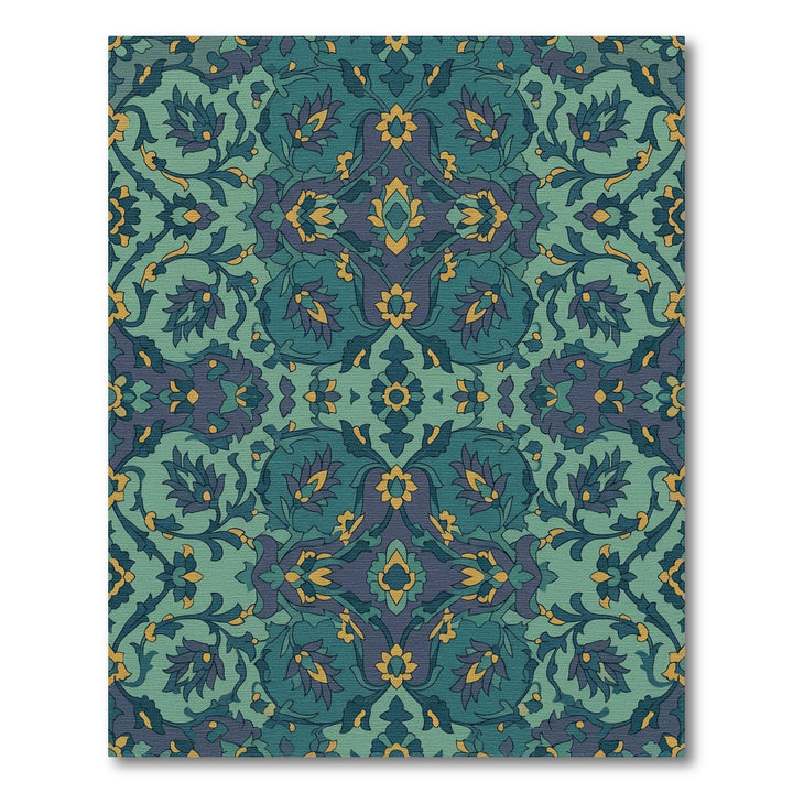 Teal and Gold Floral Medallion Rug