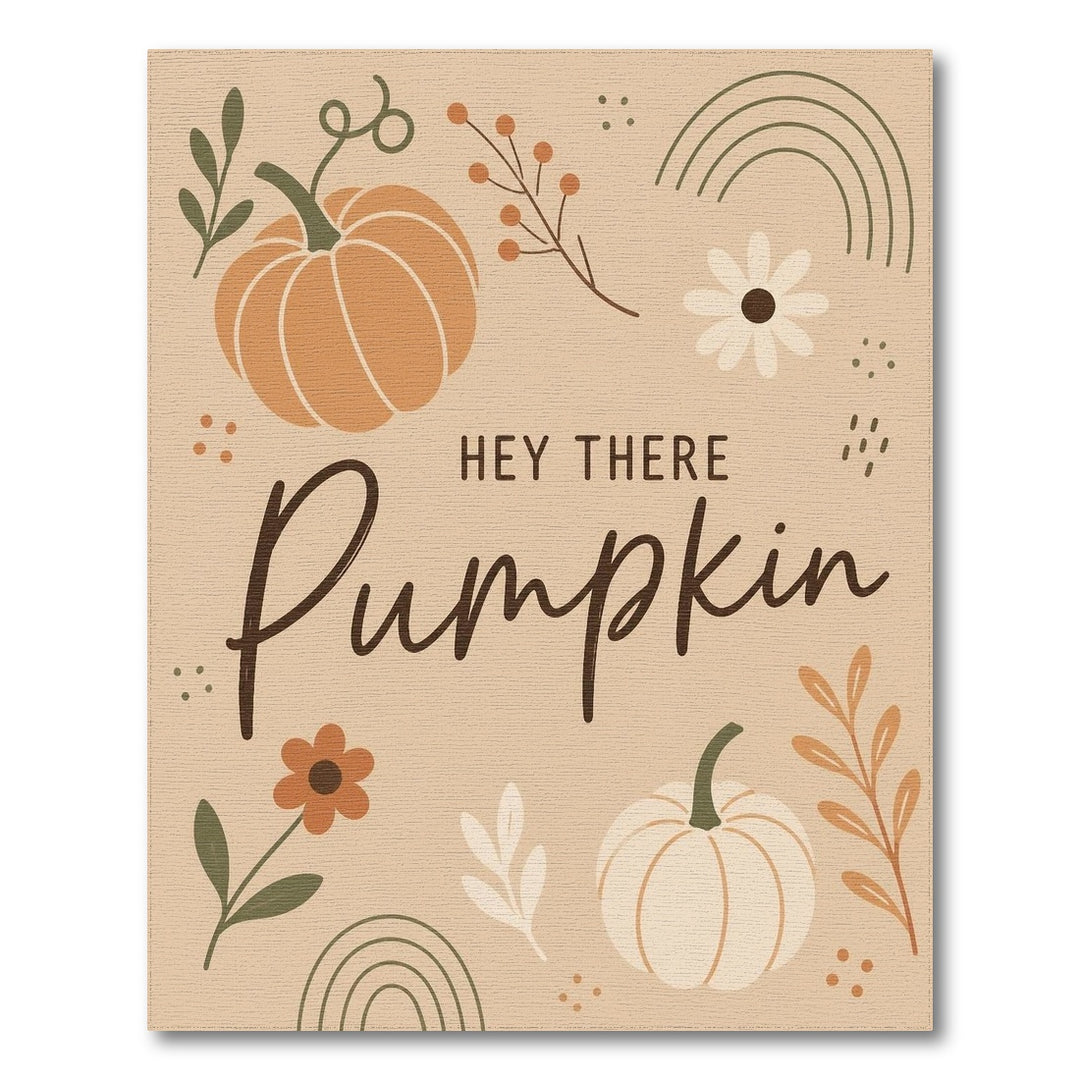 Rustic Farmhouse Hey There Pumpkin Beige Area Rug