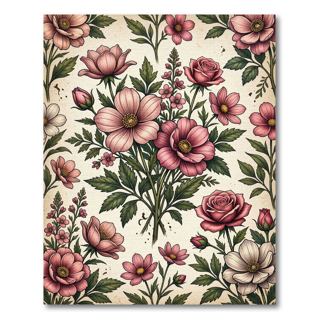 Vintage Pink Blossom Floral Bouquet Rug