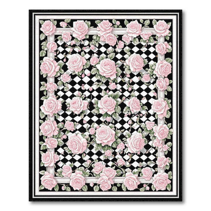 Pink Rose Trellis Checkered Area Rug