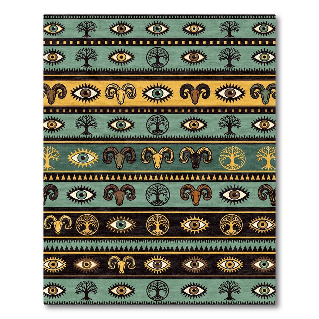 Mystic Eyes Ram Tree Folk Art Rug