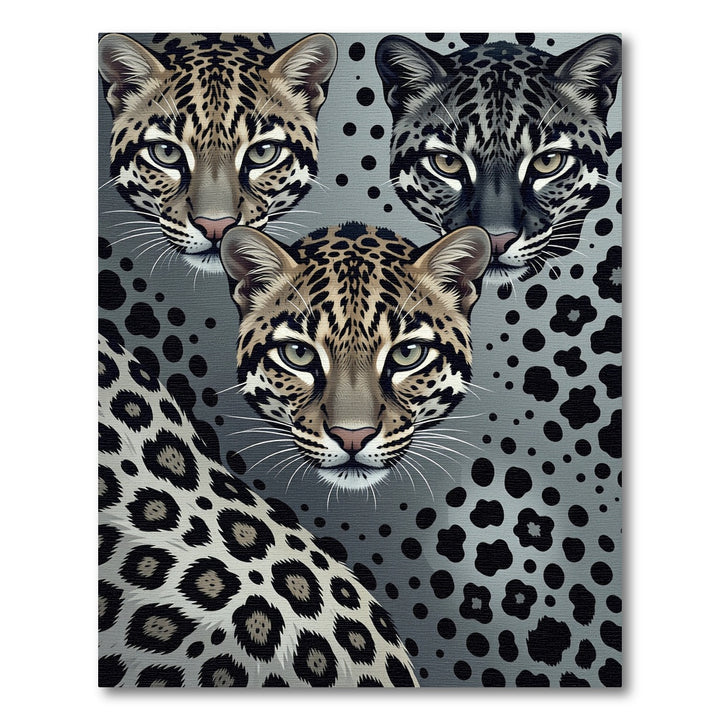 Gray Jaguar Faces Leopard Spots Rug