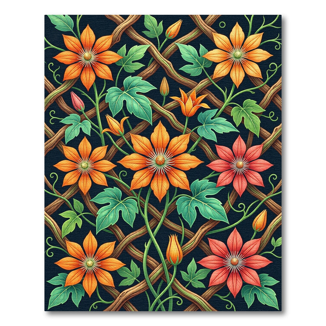 Vivid Orange Coral Floral Trellis Rug