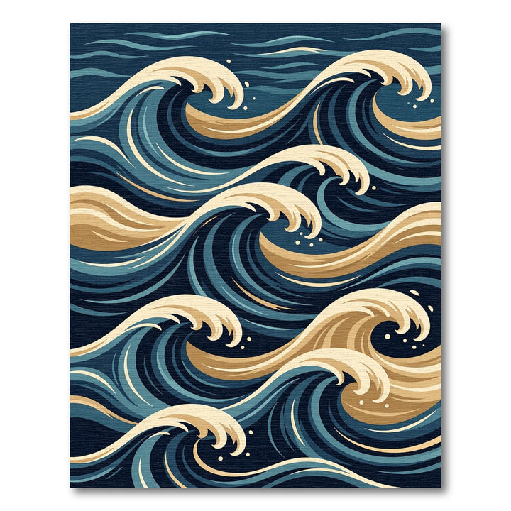 Deep Blue Golden Wave Composition Rug