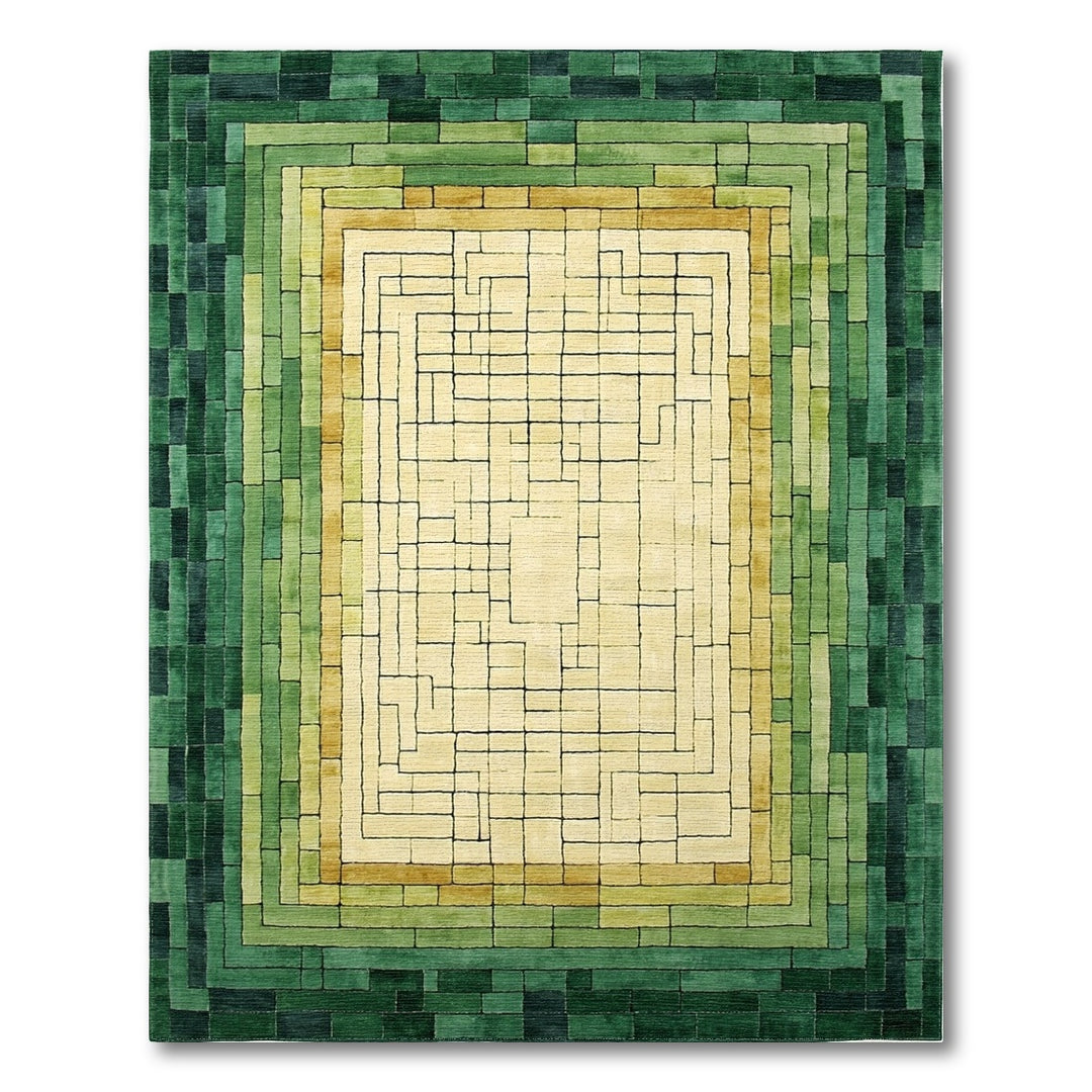 Green Geometric Maze Geometric Modern Area Rug