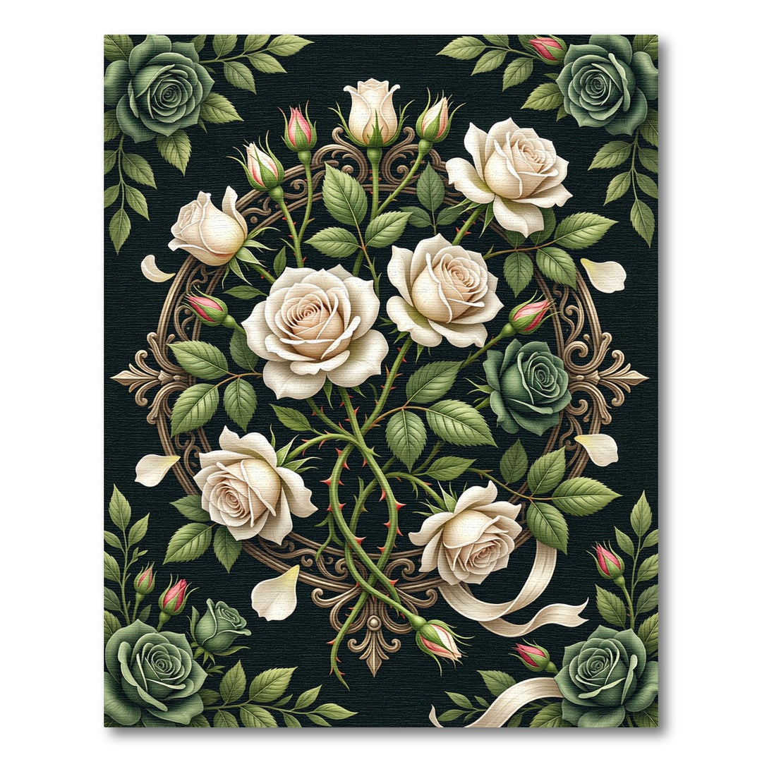 Vintage Cream Rose Wreath Medallion Rug