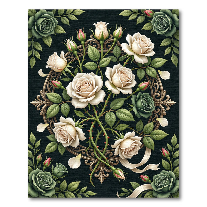 Vintage Cream Rose Wreath Medallion Rug