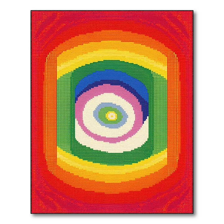 Vibrant Rainbow Concentric Square Area Rug