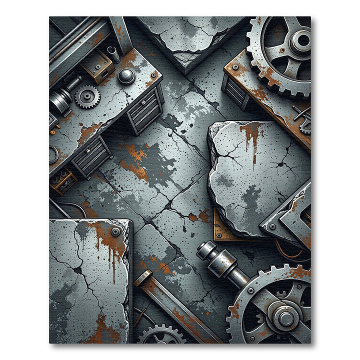 Industrial Gray Concrete Gear Composition Rug