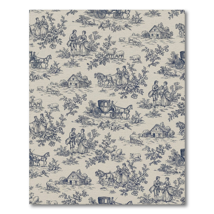 Vintage Blue Countryside Carriage Scene Rug