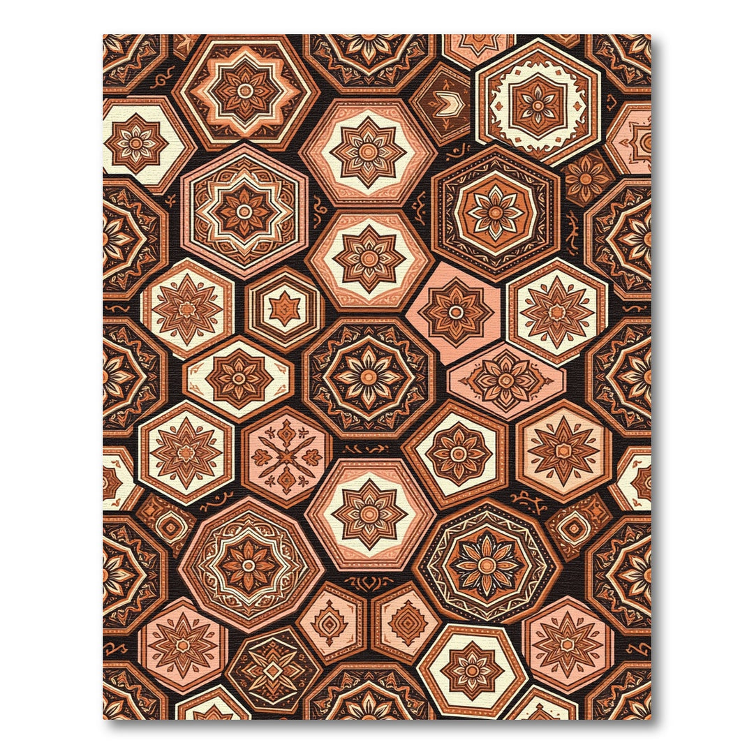 Geometric Terracotta Floral Octagon Rug