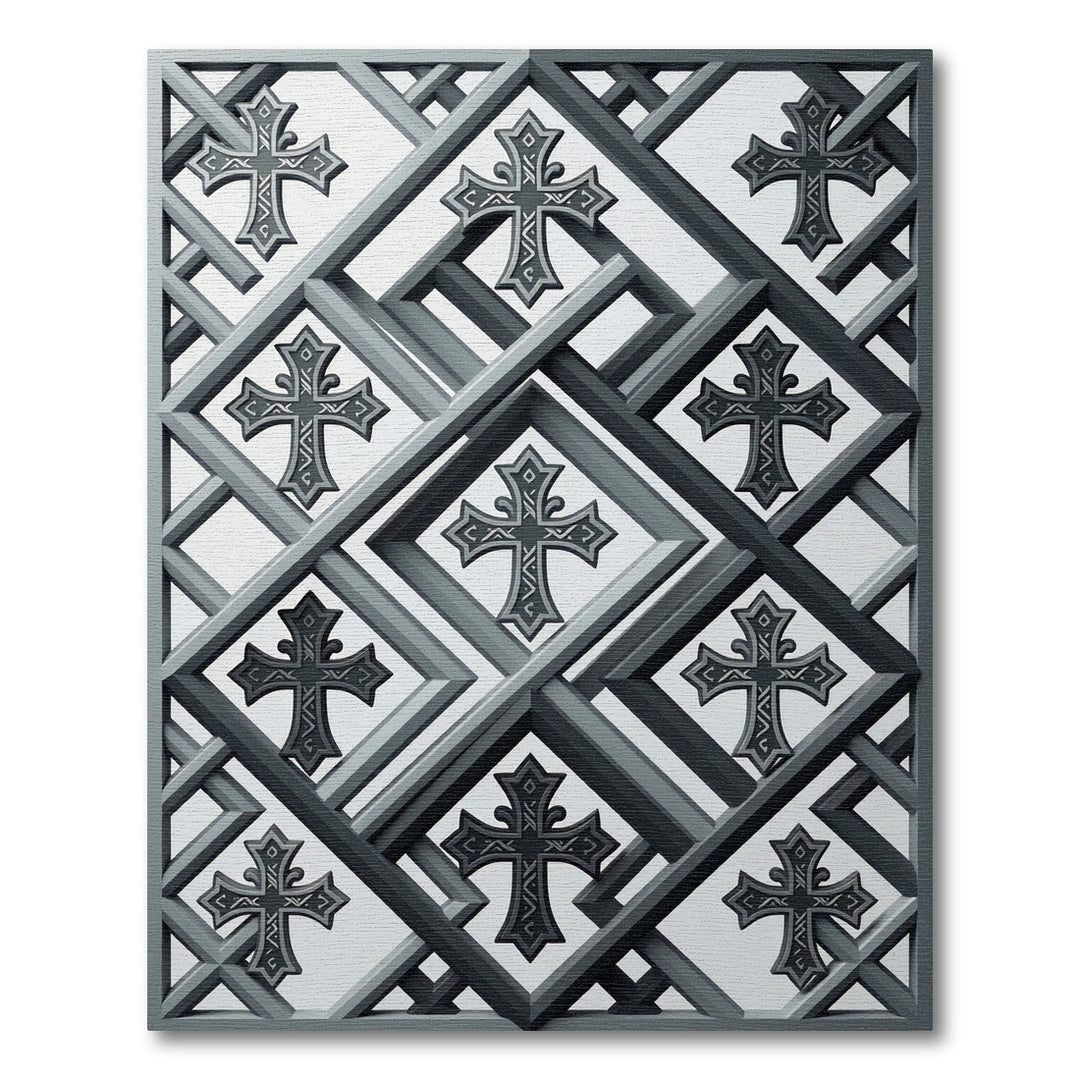 Gray Geometric Cross Lattice Rug