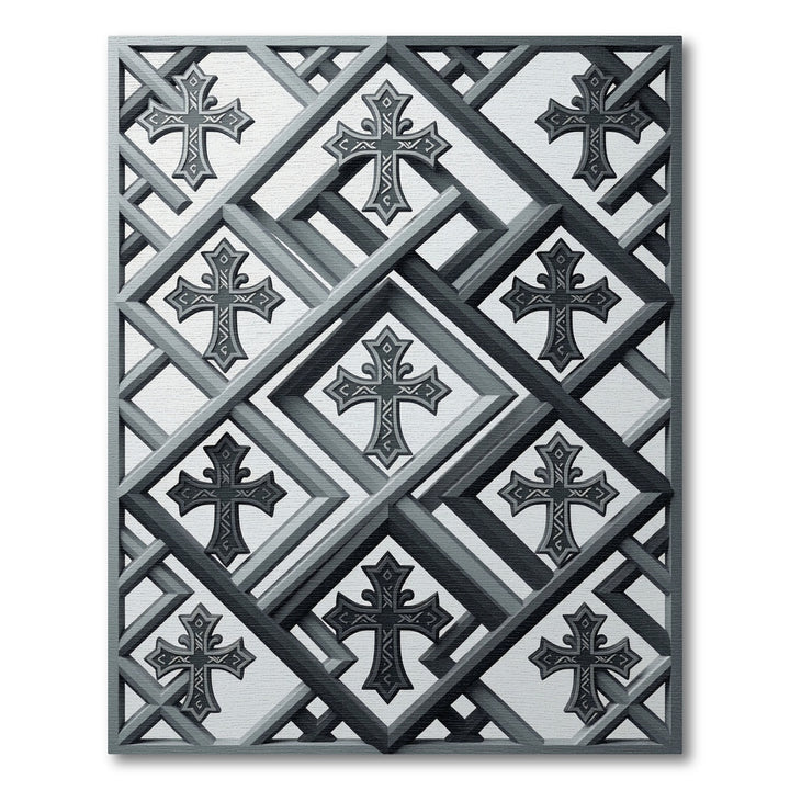 Gray Geometric Cross Lattice Rug