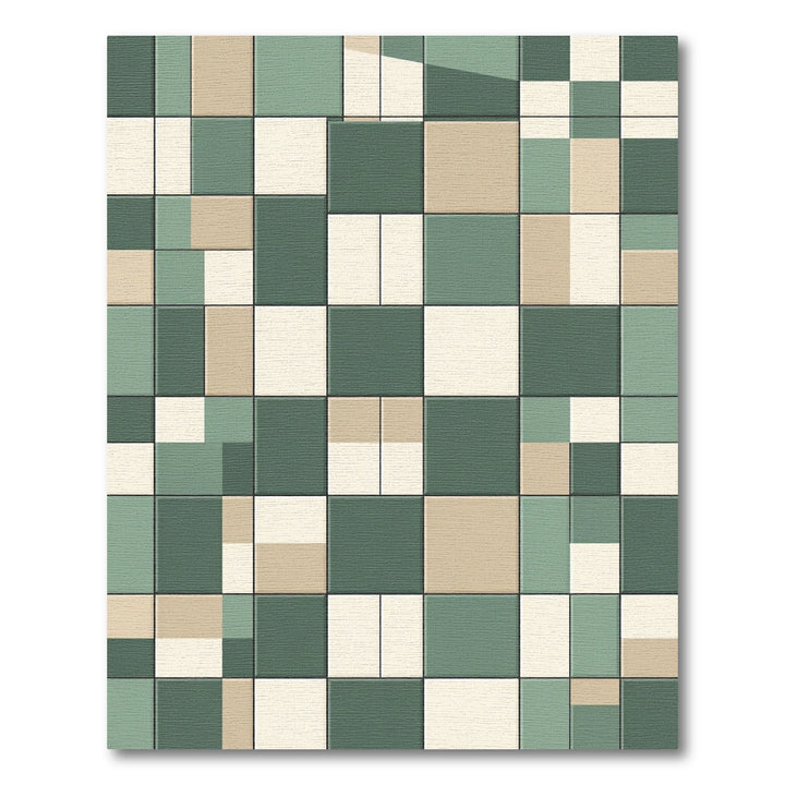Abstract Geometric Green Beige Squares Rug