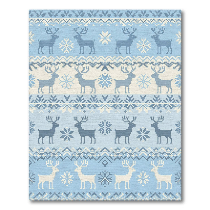 Winter Blue Reindeer Snowflake Pixel Rug