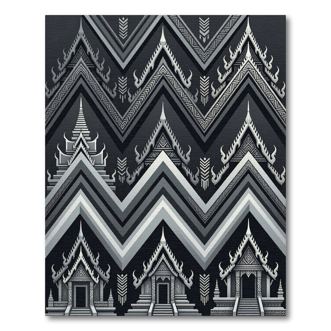 Monochrome Asian Temple Geometric Rug
