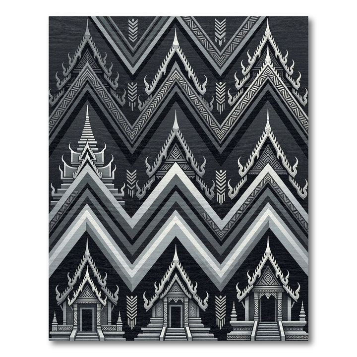 Monochrome Asian Temple Geometric Rug
