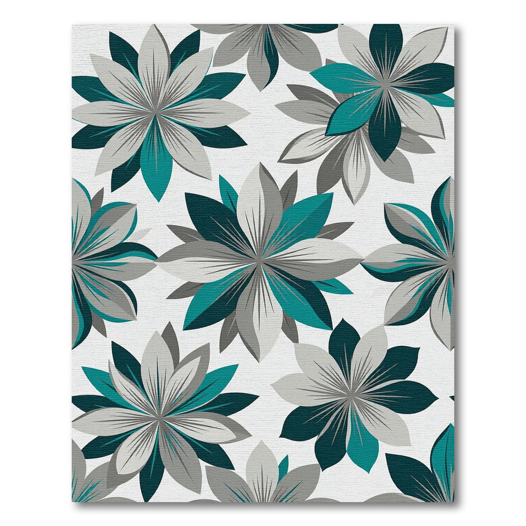 Teal Gray Mid Century Floral Rug