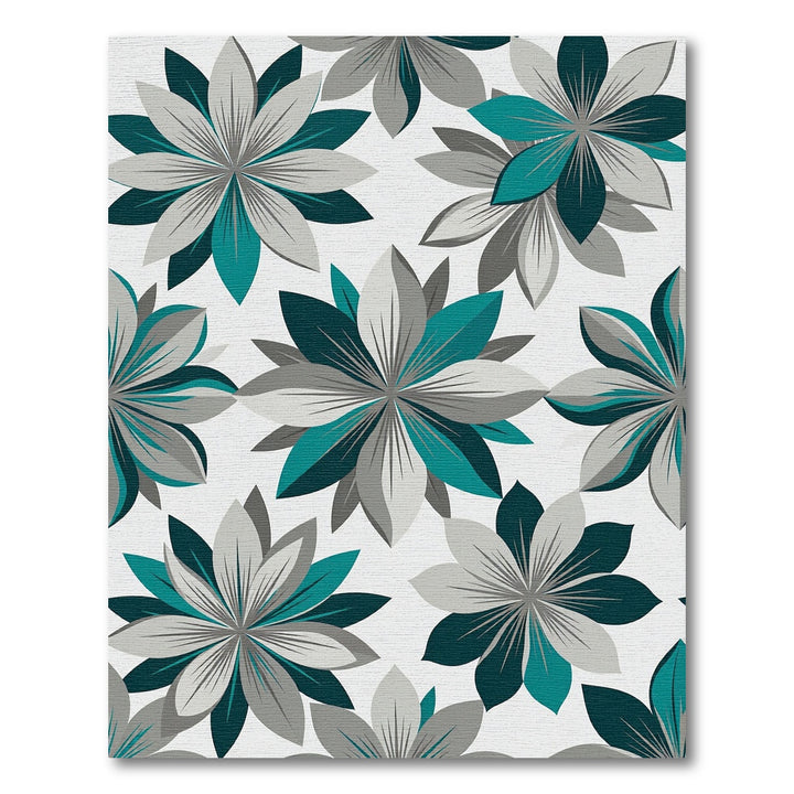 Teal Gray Mid Century Floral Rug