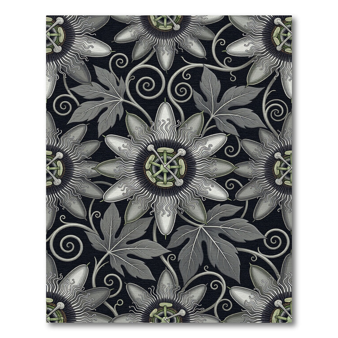 Gray Passion Flower Art Nouveau Rug