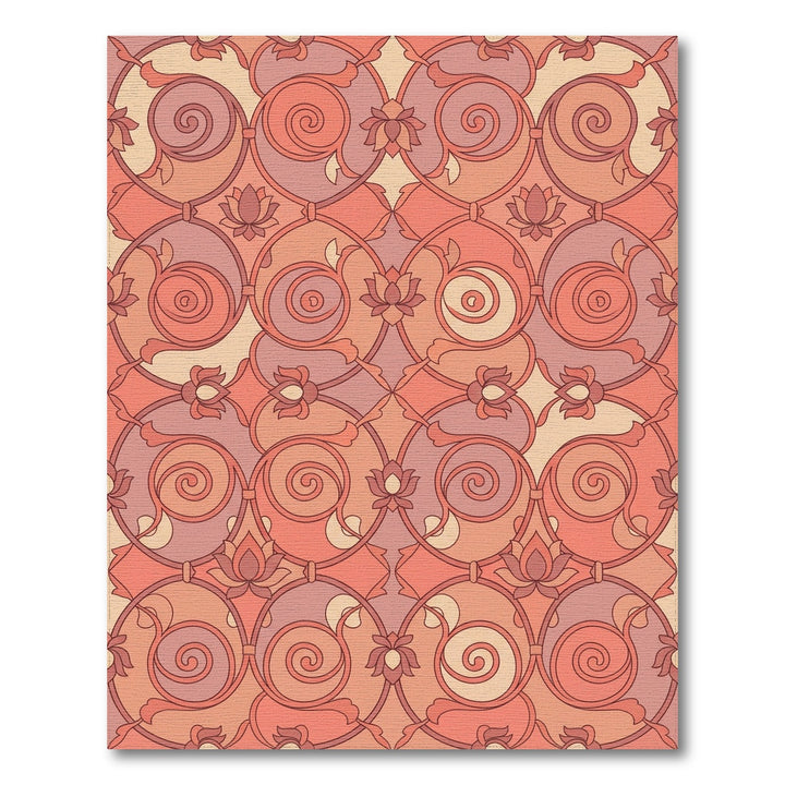 Coral and Peach Floral Scrollwork Rug