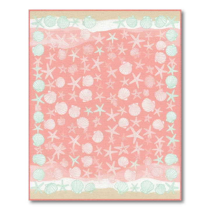 Coastal Beach Pink Coastal Seashell Starfish Area Rug