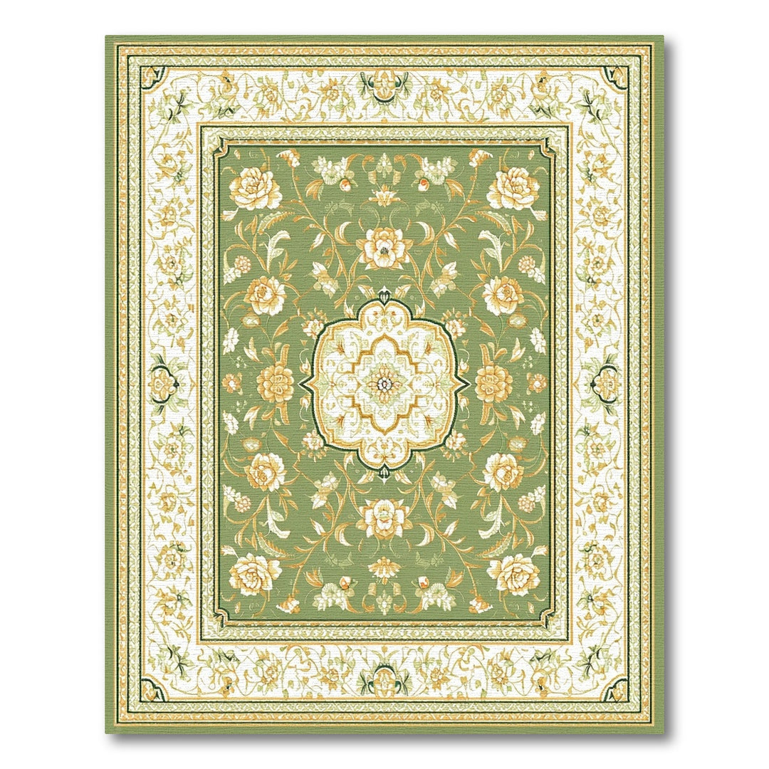 Green Floral Vintage Area Rug