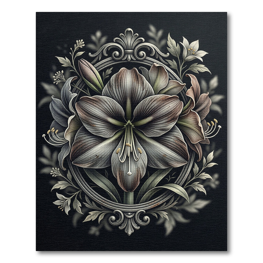 Ornate Amaryllis Floral Border Rug