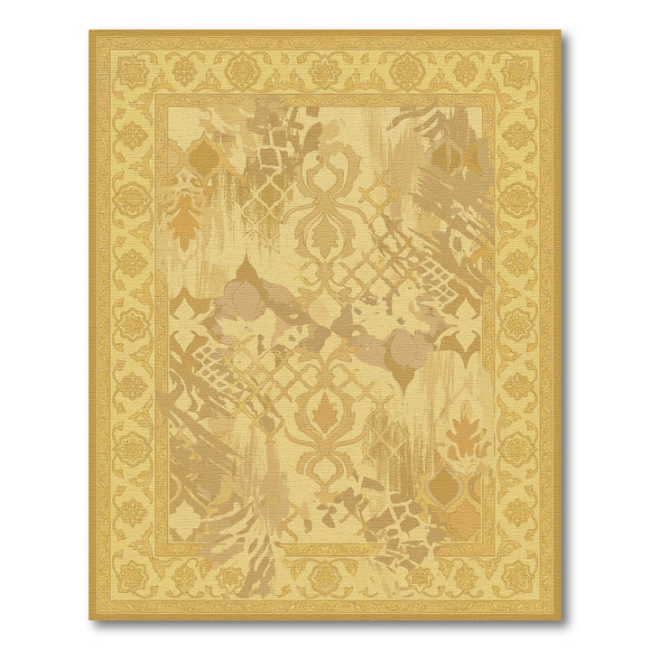 Golden Beige Abstract Damask Rug