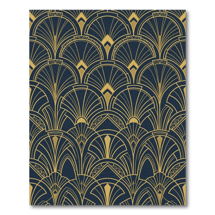Art Deco Navy Blue Golden Fan Rug