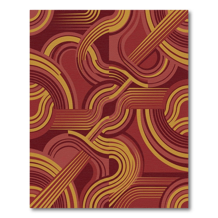 Crimson Gold Swirl Mid Century Rug