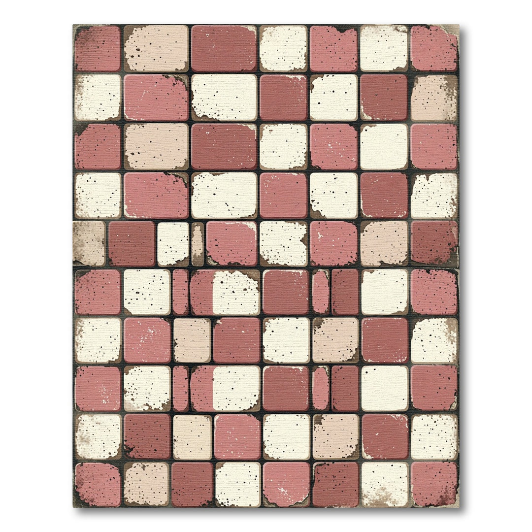 Distressed Pink Checkerboard Square Rug