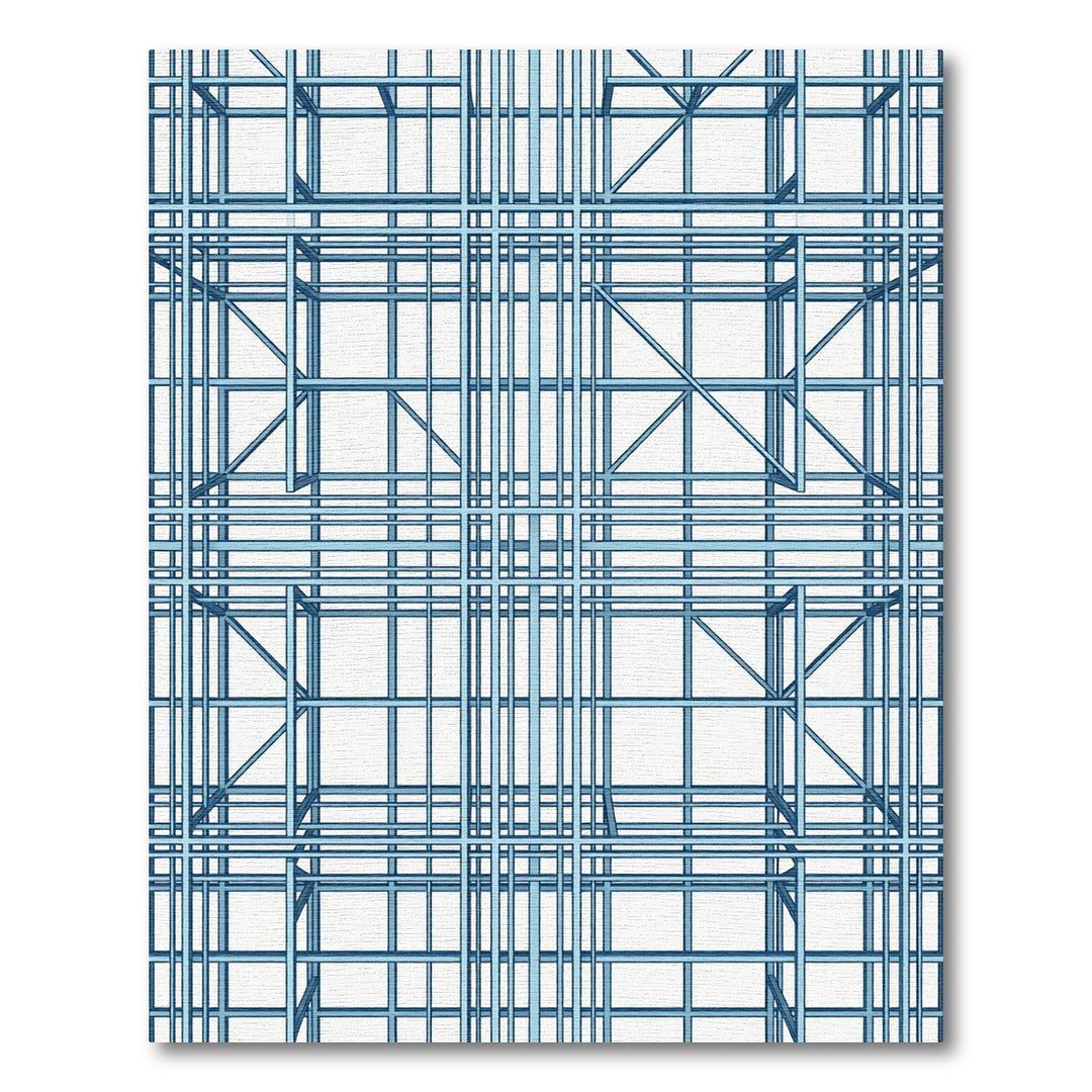 Blue Geometric Wireframe Structure Rug