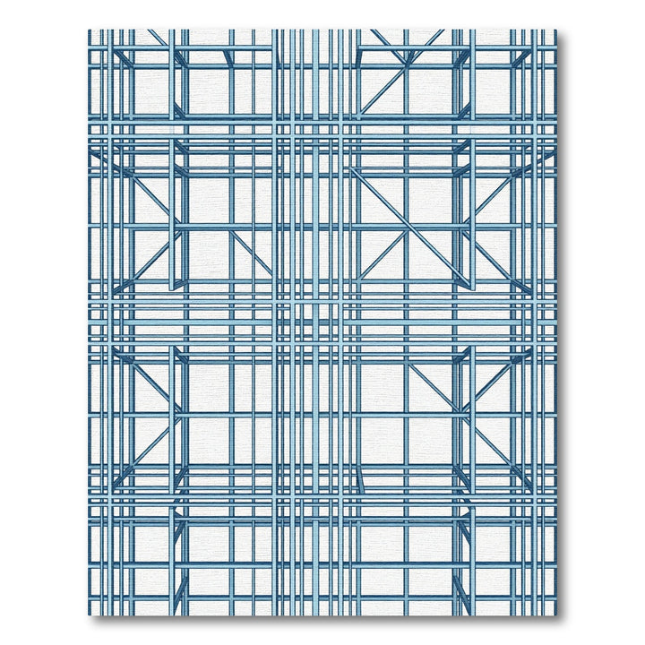 Blue Geometric Wireframe Structure Rug