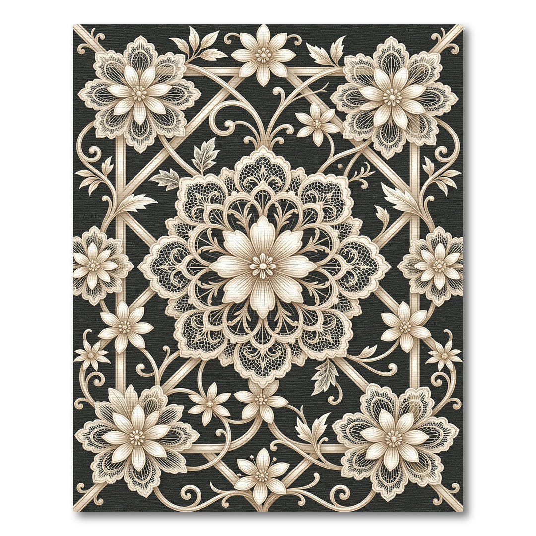 Elegant Beige Lace Floral Medallion Rug