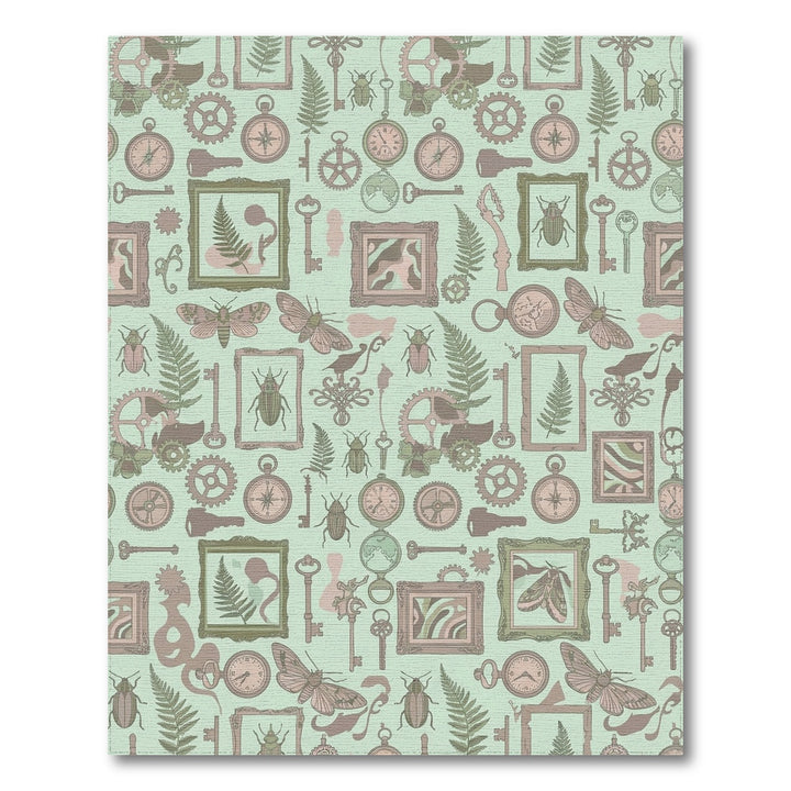 Antique Keys Ferns and Insects Collage Rug