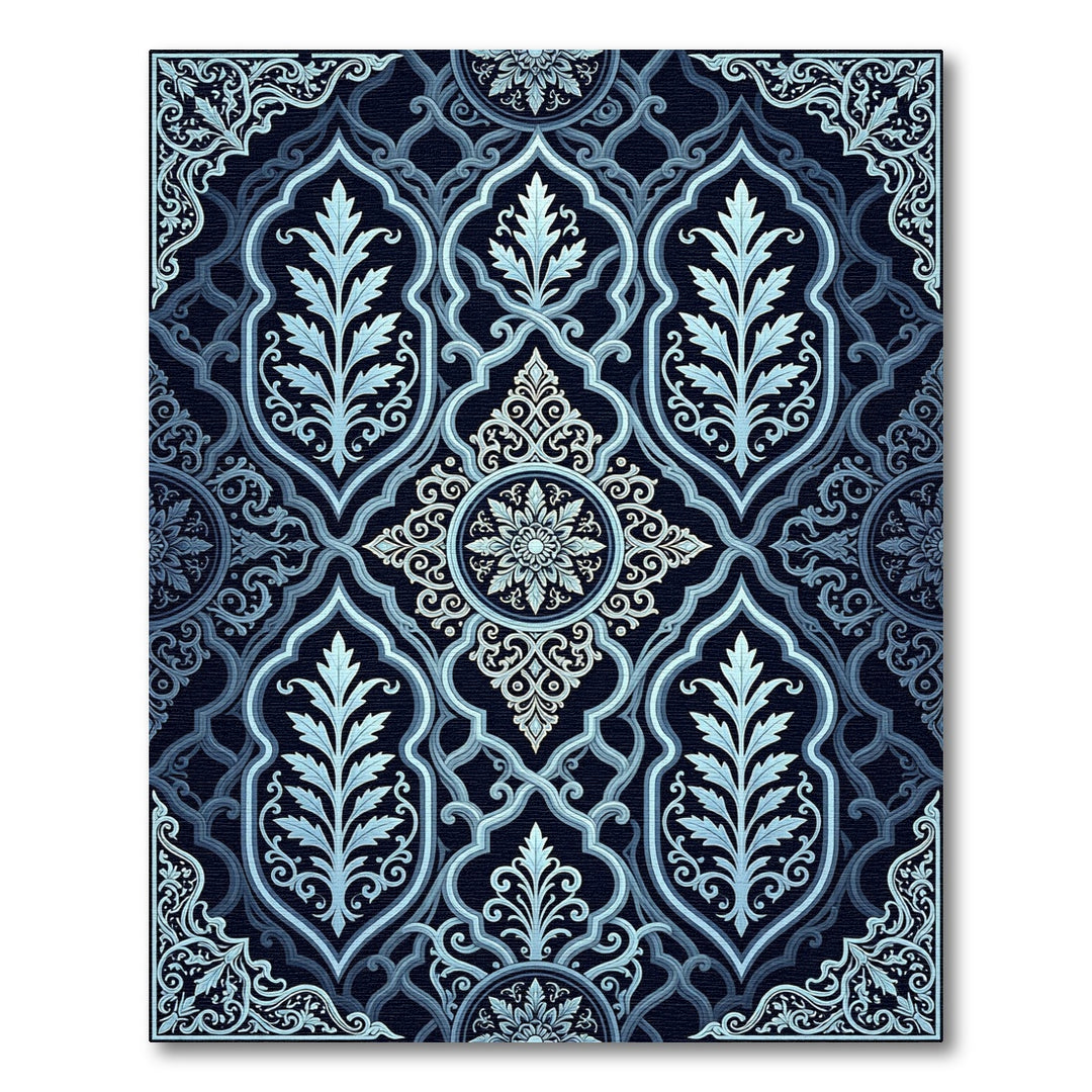Navy Blue Intricate Floral Arch Rug