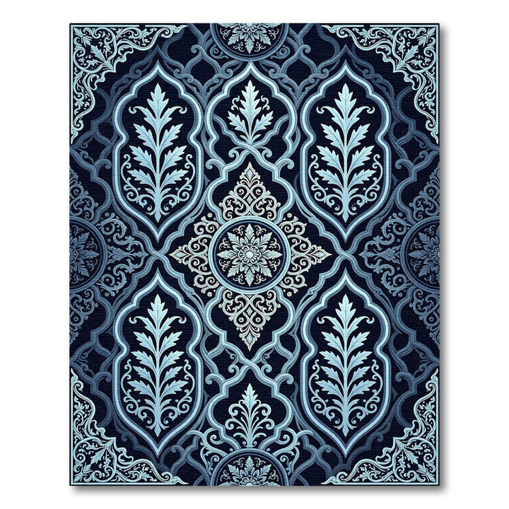 Navy Blue Intricate Floral Arch Rug
