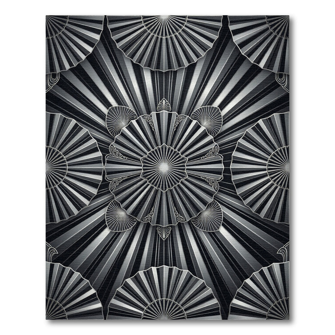 Art Deco Black White Sunburst Fan Rug