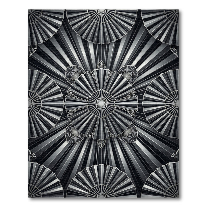 Art Deco Black White Sunburst Fan Rug