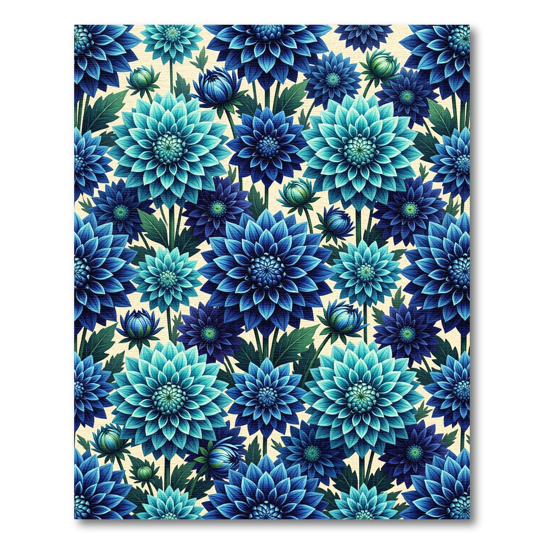 Blue Teal Floral Dahlia Arrangement Rug