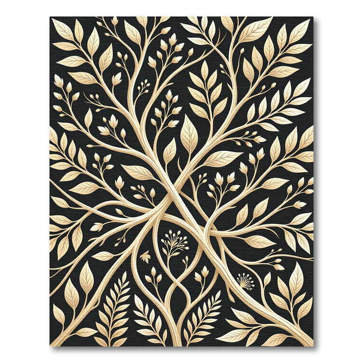 Golden Branches Black Botanical Rug